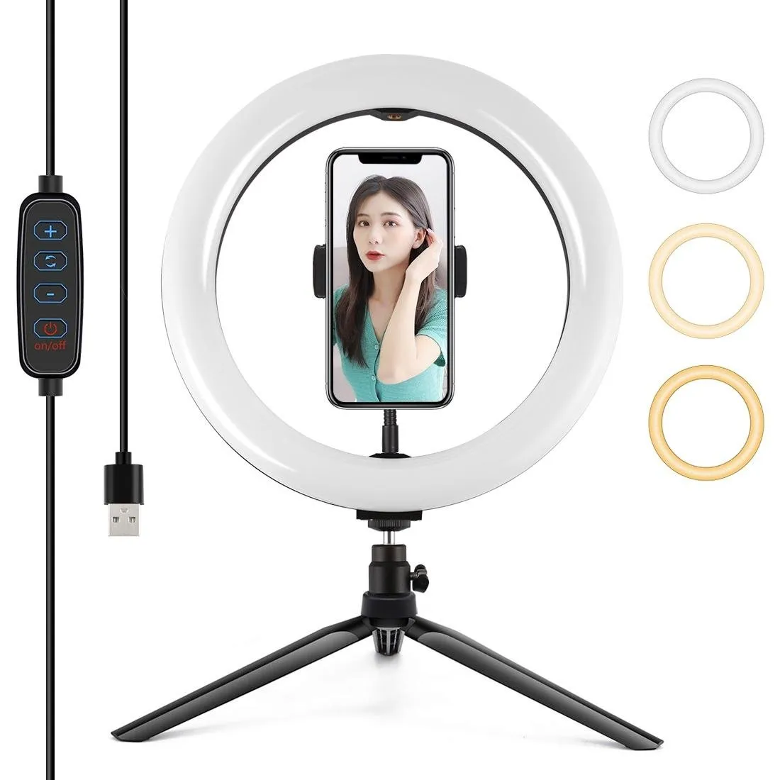 10.2" Selfie Beauty Light with Tripod Mount & USB 3 Modes Dimmable LED Ring for Vlogging & Photography | Cold Shoe Ball Head & Phone Clamp | Pink