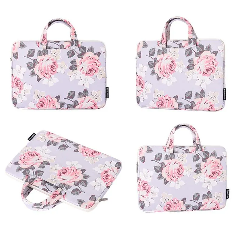13 Inch Laptop Case Bag | With White Rose Pattern & Handle | Grey