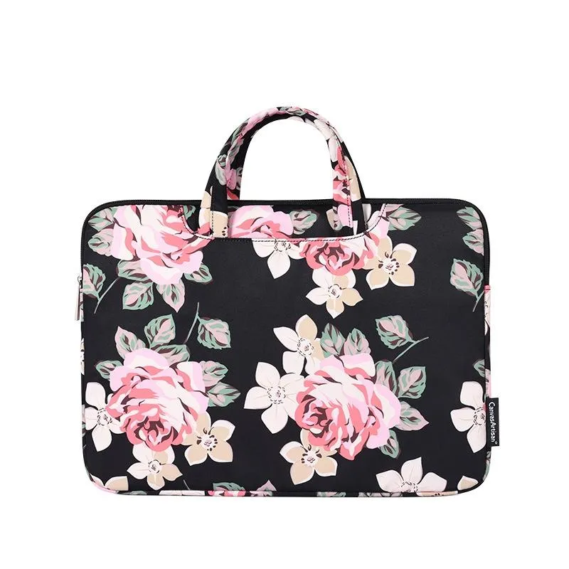 13 Inch Laptop Case Bag | With White Rose Pattern & Handle | Grey