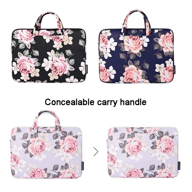 13 Inch Laptop Case Bag | With White Rose Pattern & Handle | Grey