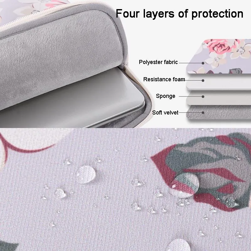 13 Inch Laptop Case Bag | With White Rose Pattern & Handle | Grey