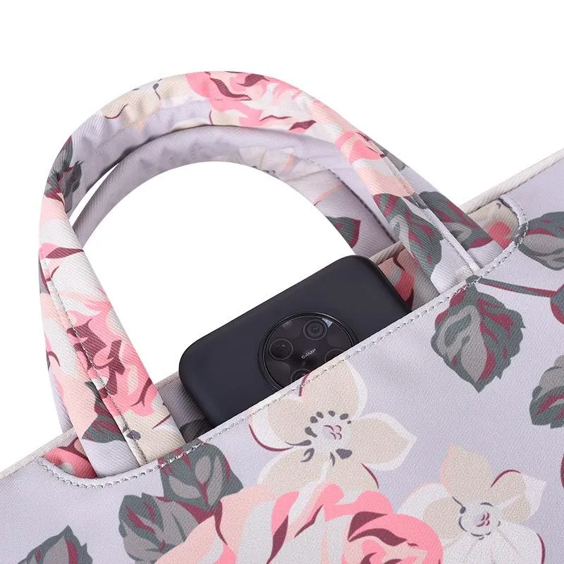 13 Inch Laptop Case Bag | With White Rose Pattern & Handle | Grey