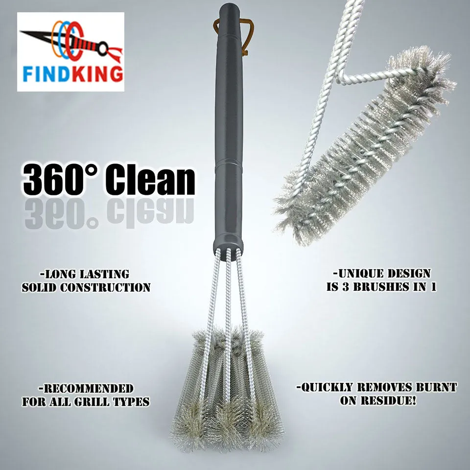 18" Rugged Grill Cleaning Brush BBQ tool Grill Brush 3 Stainless Steel Brushes In 1 Provides Effortless Cleanin BBQ Accessories