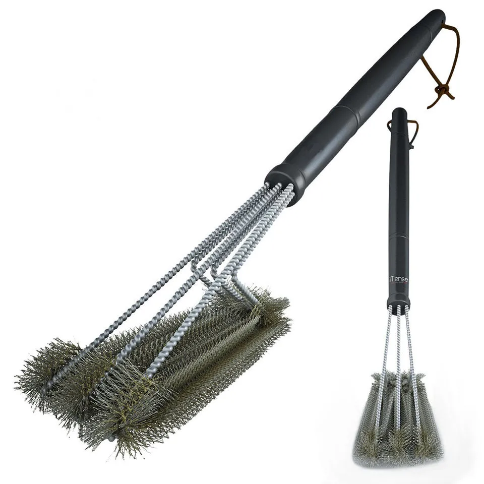 18" Rugged Grill Cleaning Brush BBQ tool Grill Brush 3 Stainless Steel Brushes In 1 Provides Effortless Cleanin BBQ Accessories