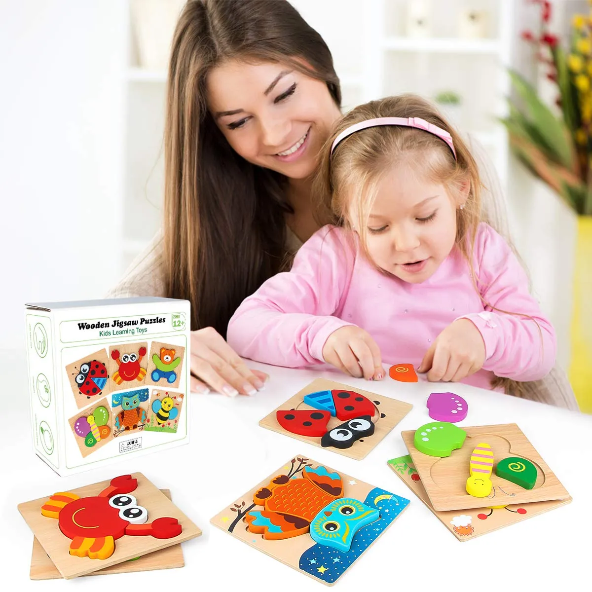 Animal Adventure Puzzles: Engaging 6-Pack Wooden Puzzles for Toddlers’ Learning Fun