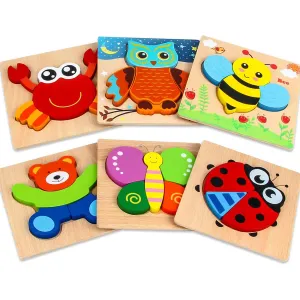 Animal Adventure Puzzles: Engaging 6-Pack Wooden Puzzles for Toddlers’ Learning Fun