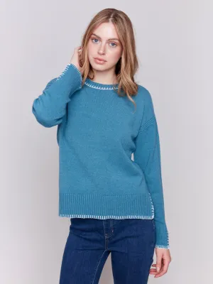 Blanket Stitch Sweater - Peacock - H-Peacock