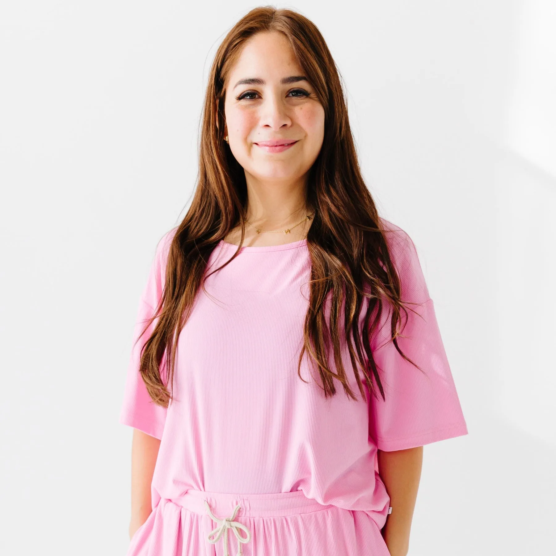 Bubblegum Pink Small Ribbed Women's Shorts Set