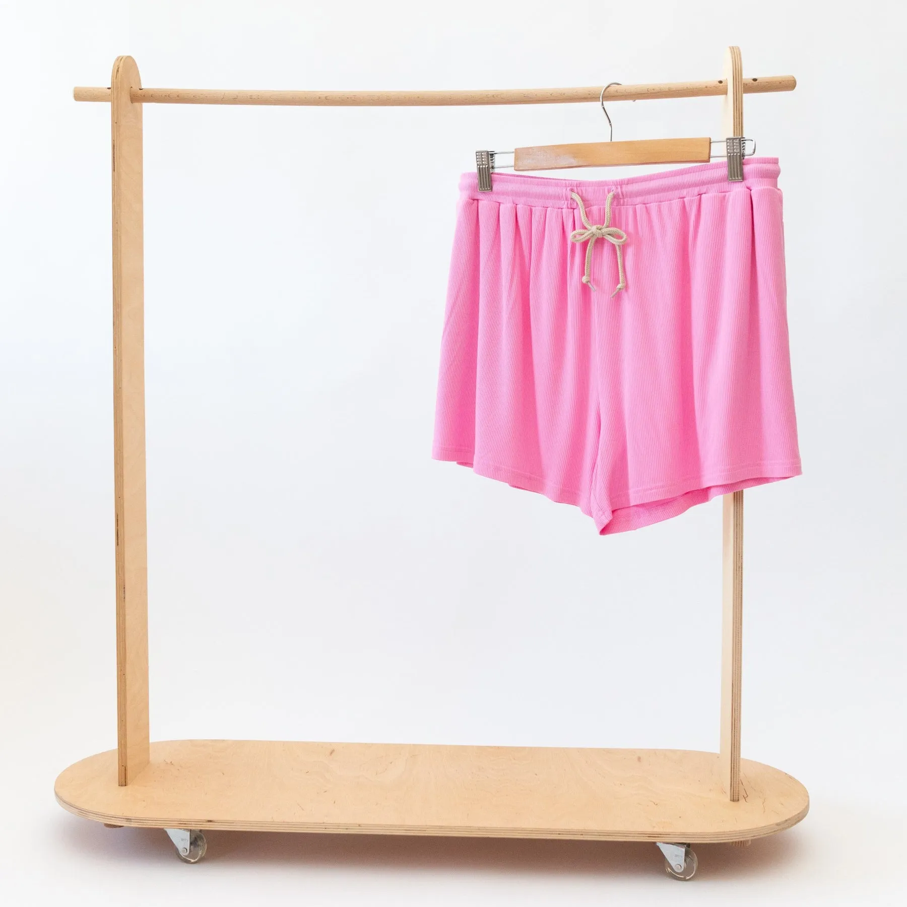 Bubblegum Pink Small Ribbed Women's Shorts Set