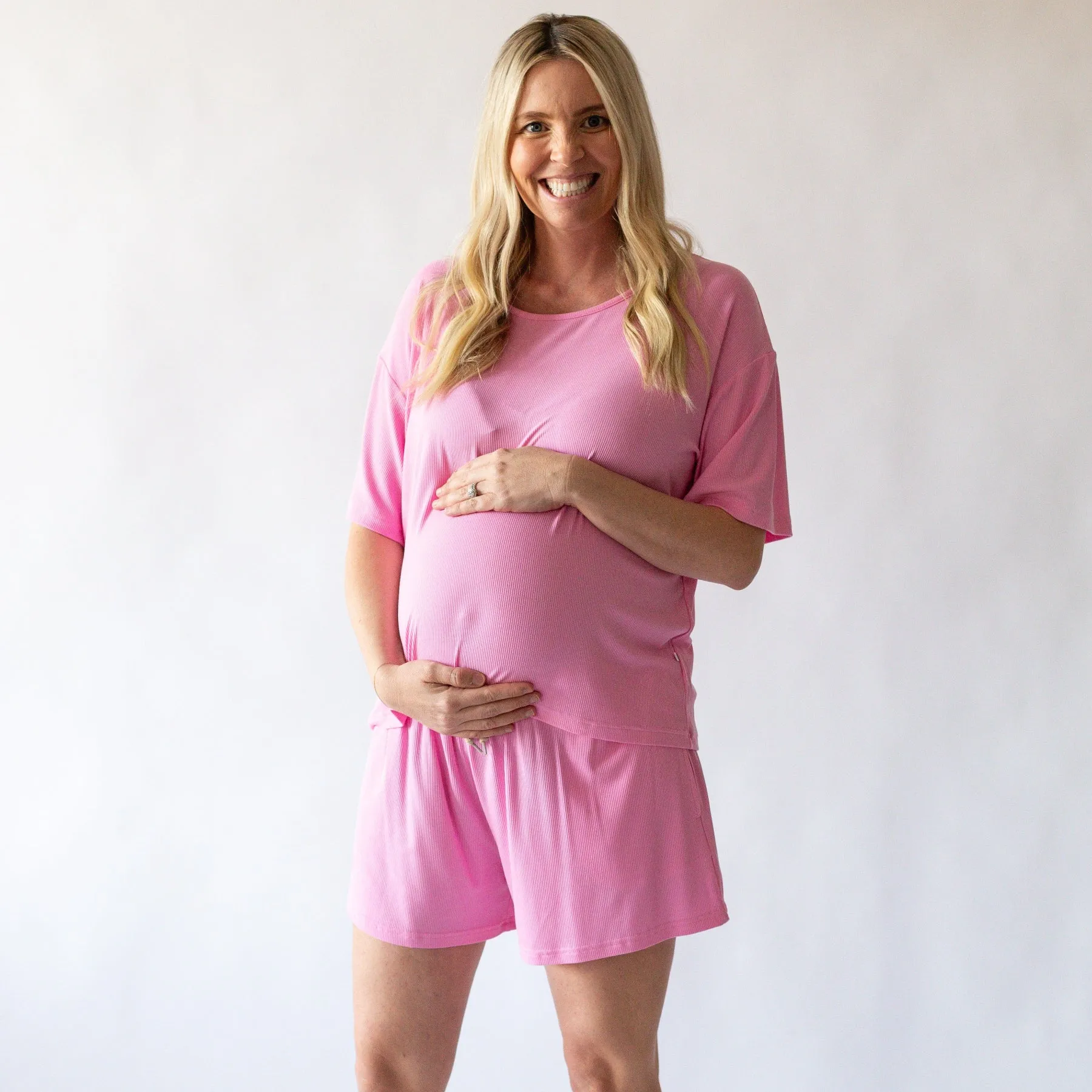 Bubblegum Pink Small Ribbed Women's Shorts Set
