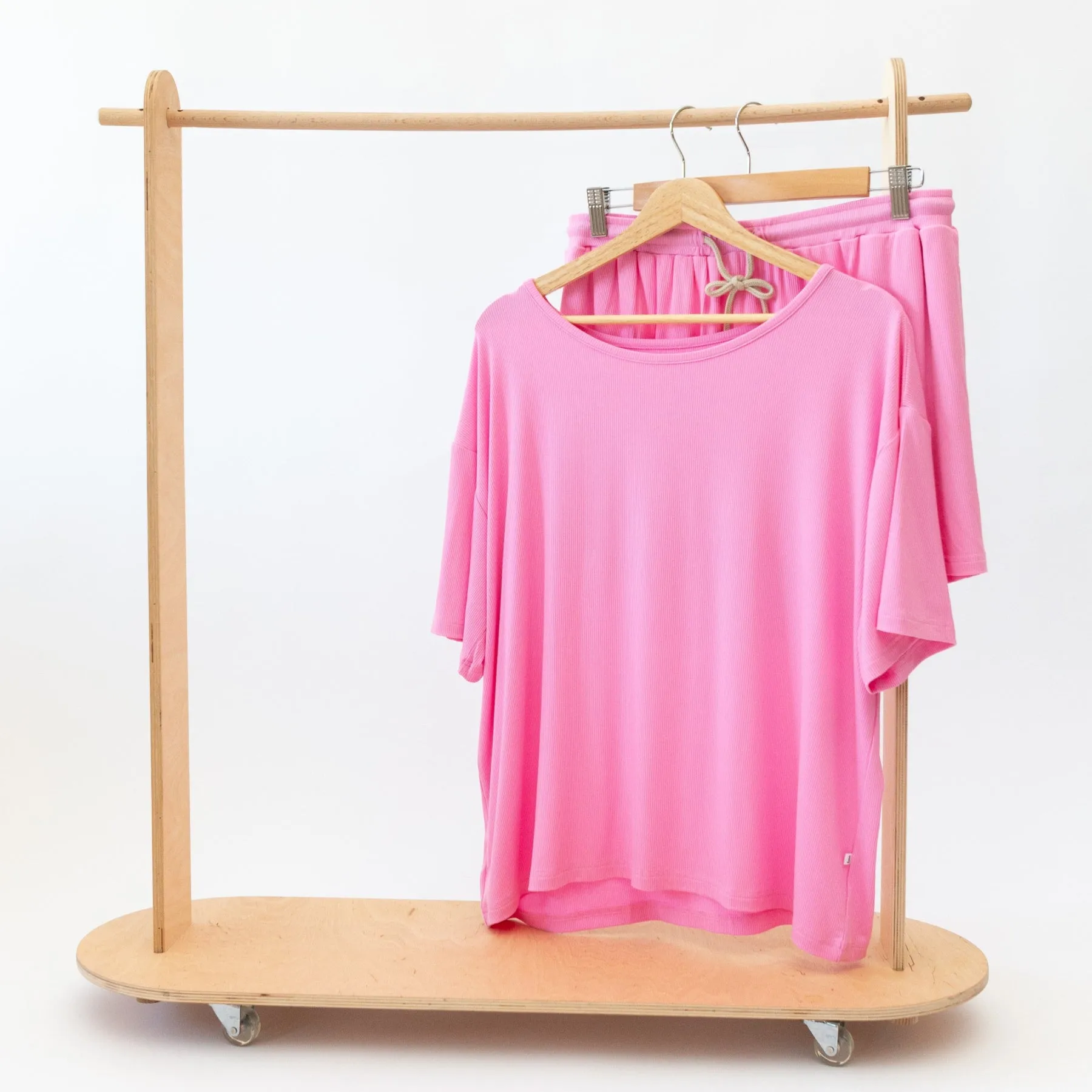 Bubblegum Pink Small Ribbed Women's Shorts Set