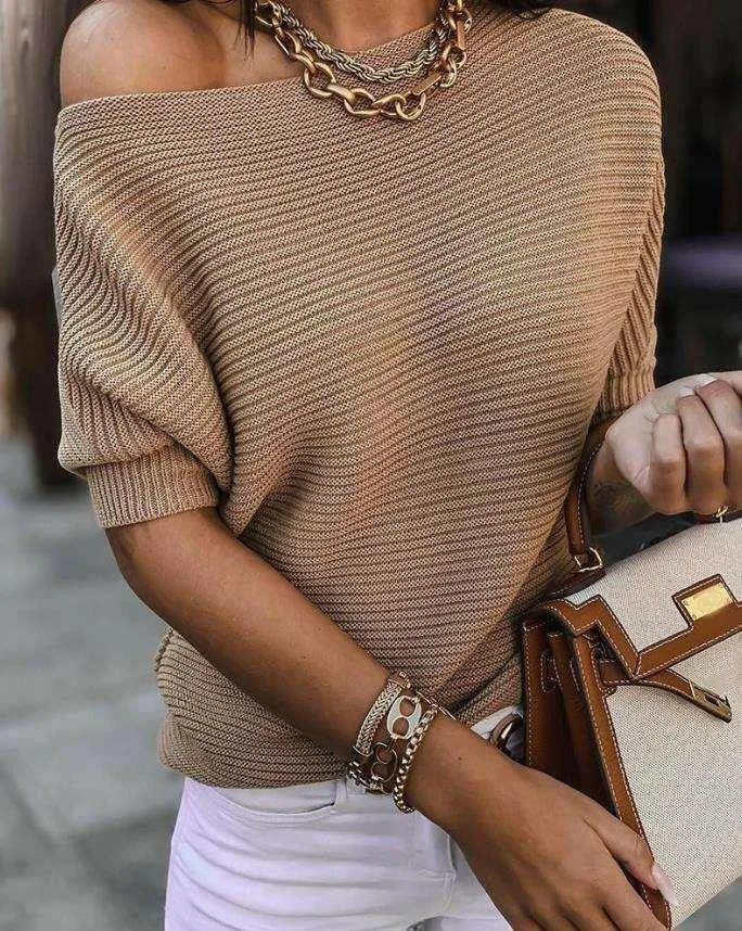 Casual Round Neck Rib-Knit Sweater