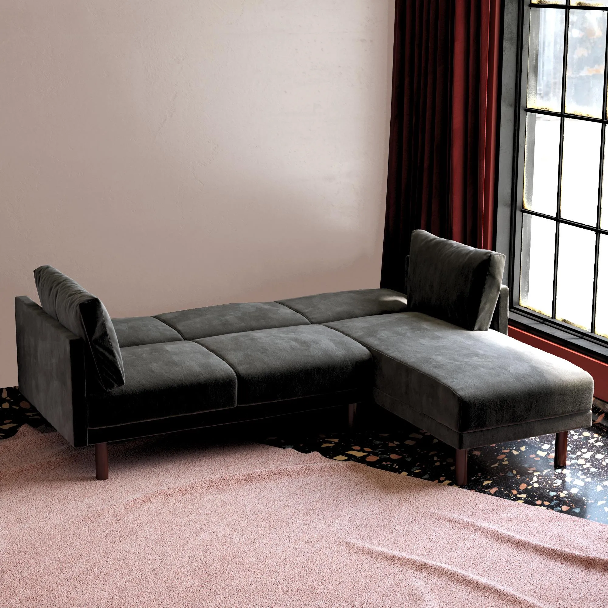 Dorel Home Clair Sprung Seat Sectional Sofa Bed