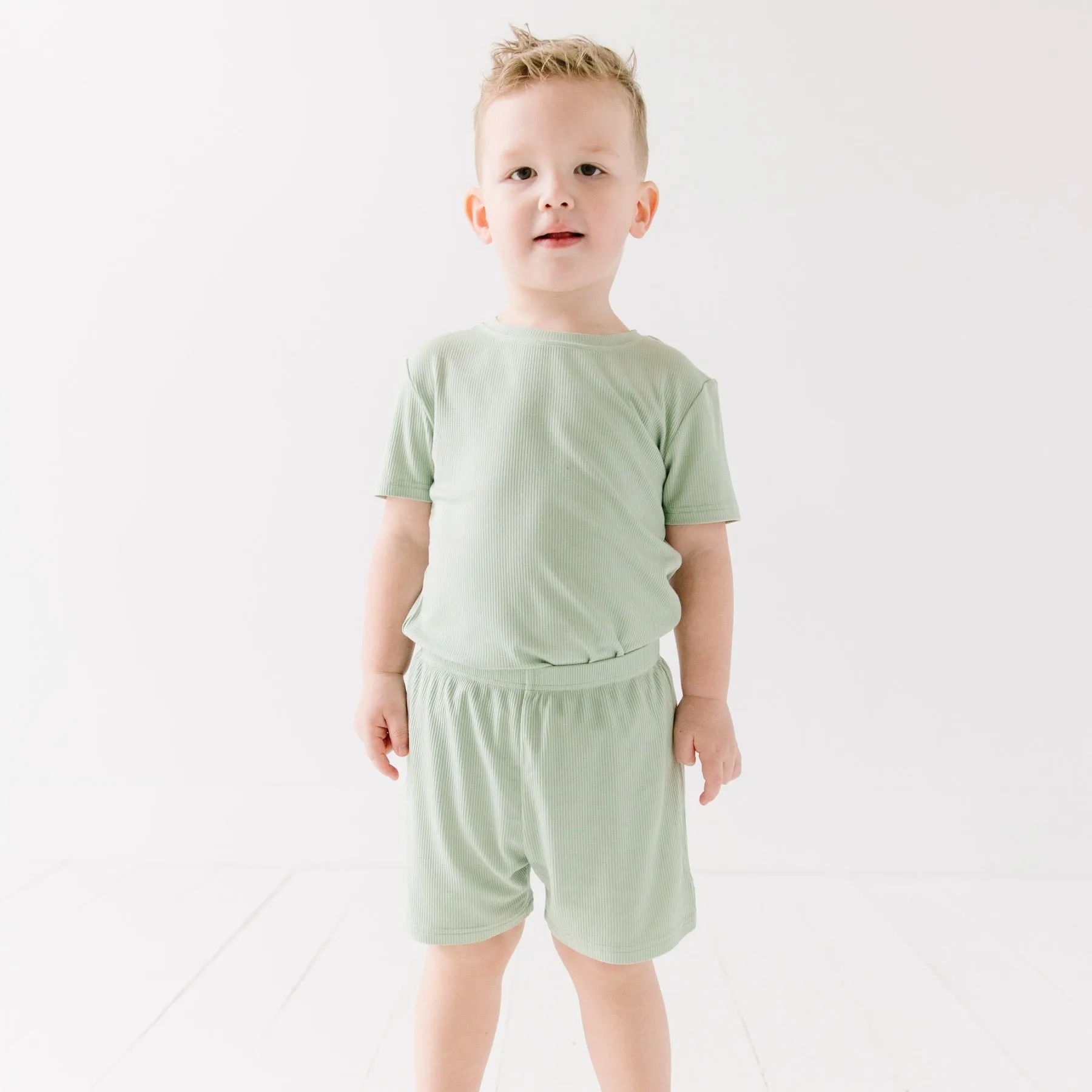 Dusty Sage Small Ribbed Shorts Two-Piece Set