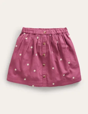 Embroidered Twirly Skirt-Teacup Pink Daisy