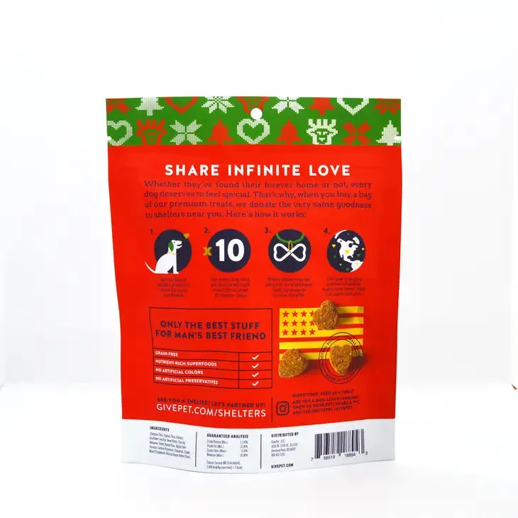 GivePet Free Pugly Sweater Party Cinnamon, Ginger & Peanut Butter Flavor Dog Treats, 6-oz