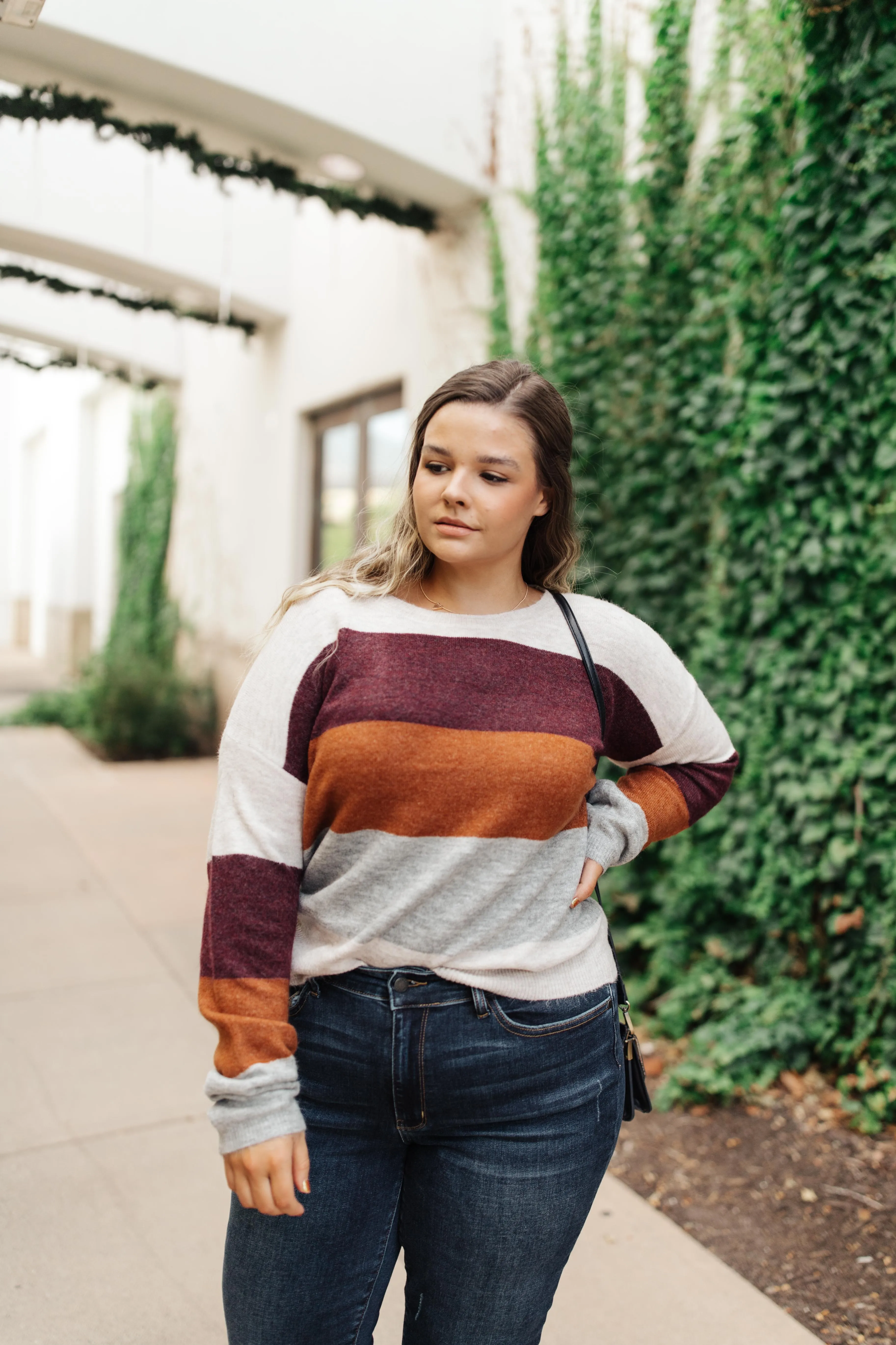 Heathered Heaven Striped Sweater In Fall Colors