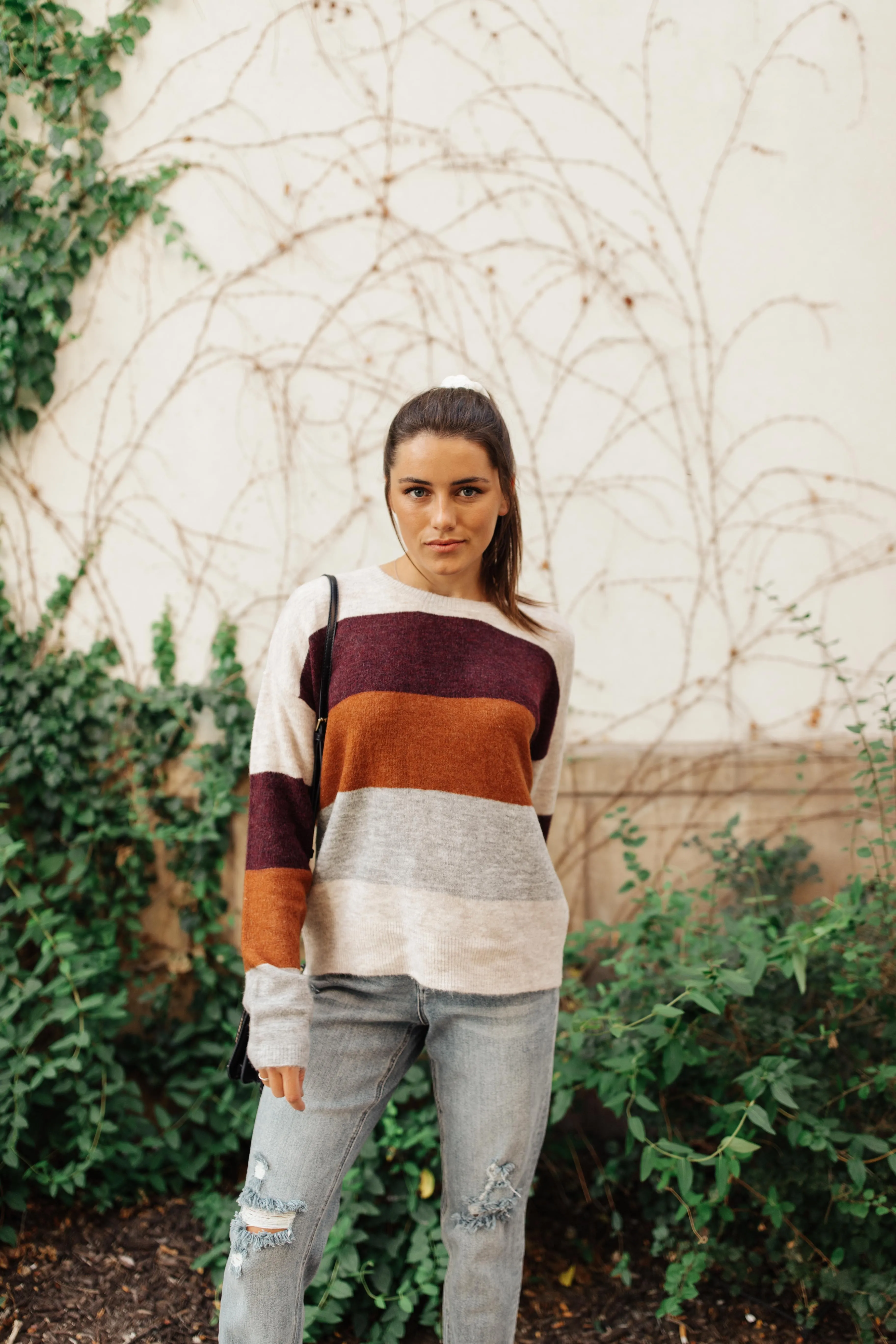 Heathered Heaven Striped Sweater In Fall Colors