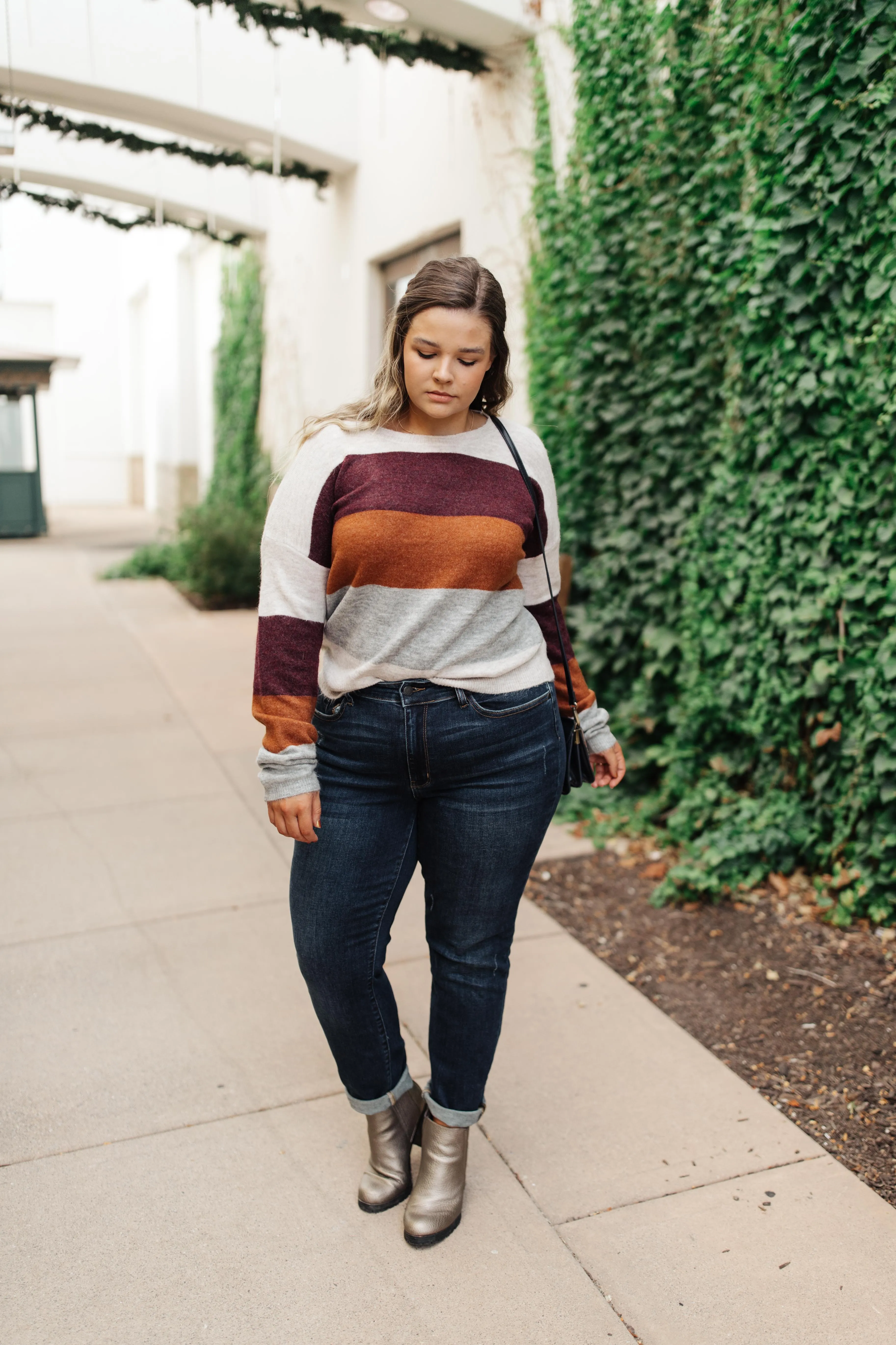 Heathered Heaven Striped Sweater In Fall Colors