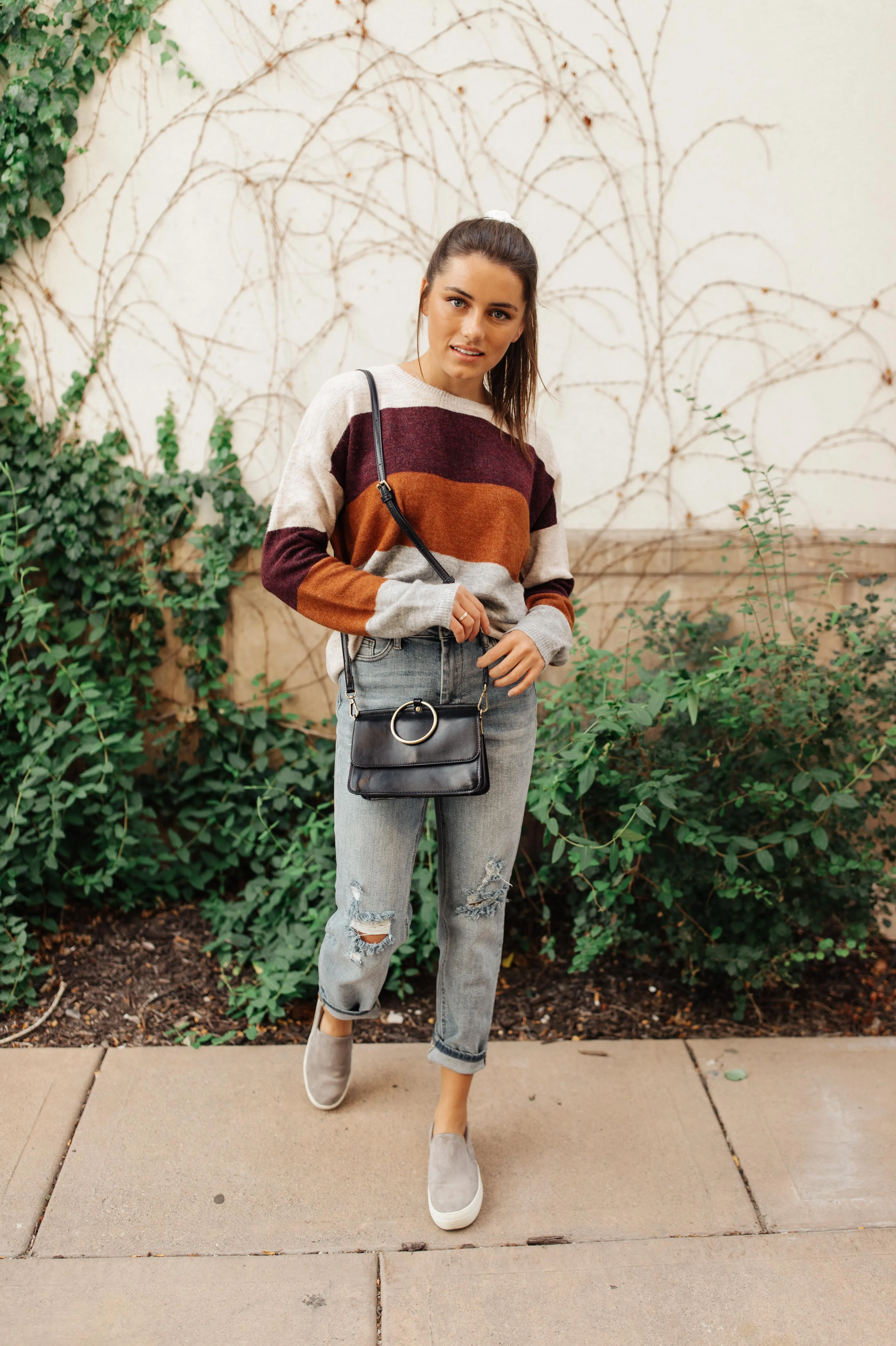 Heathered Heaven Striped Sweater In Fall Colors