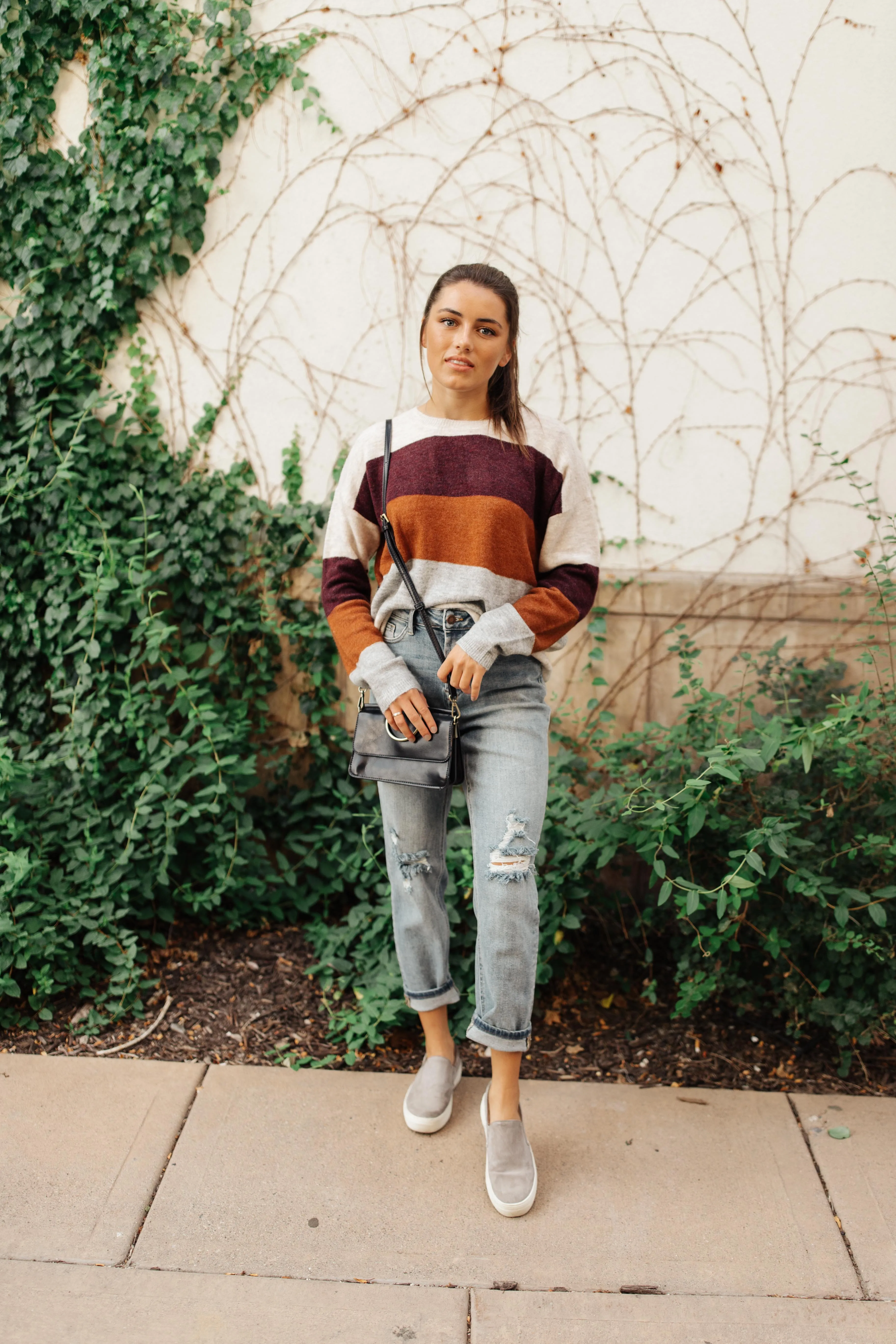 Heathered Heaven Striped Sweater In Fall Colors