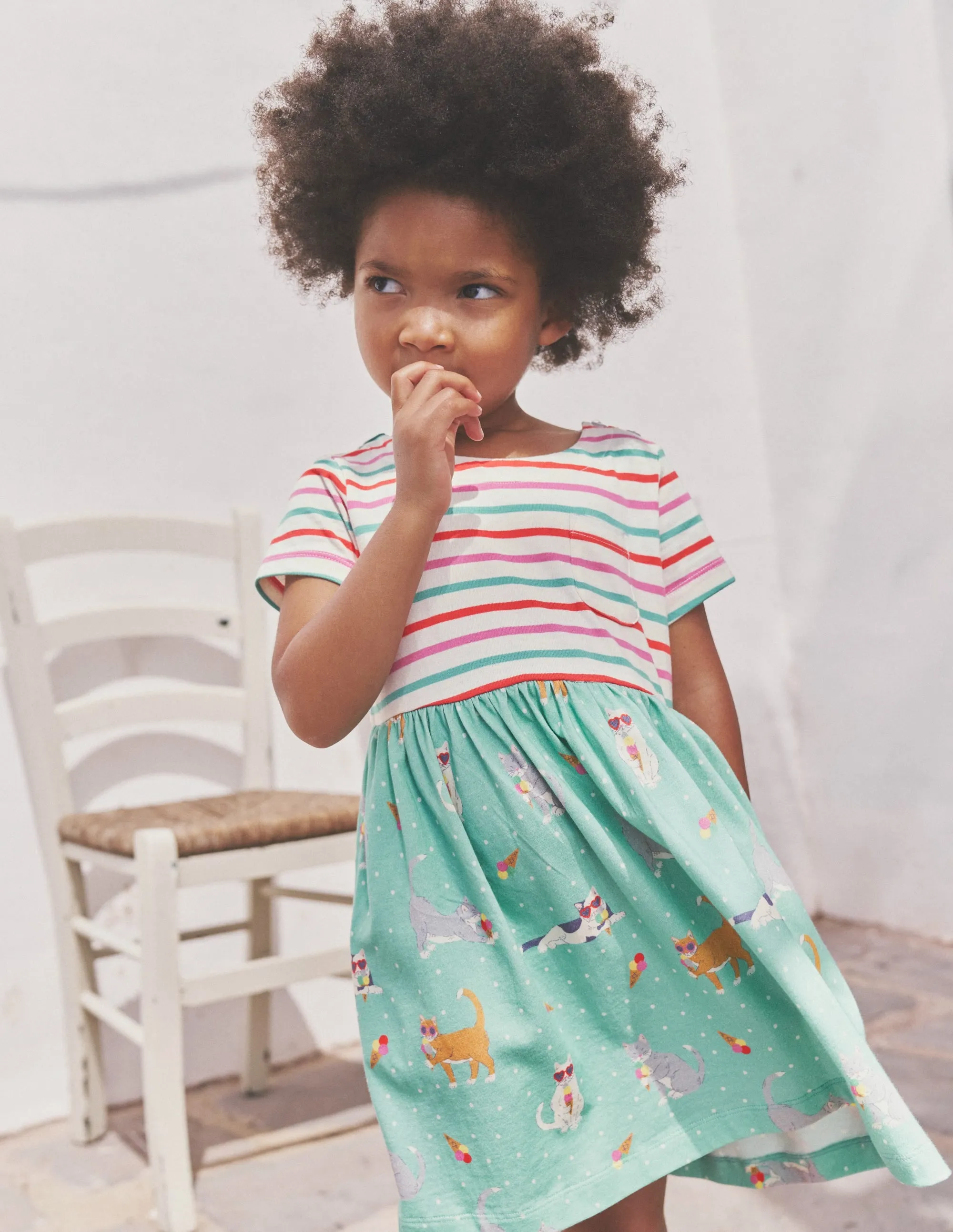 Hotchpotch Jersey dress-Corsica Blue Holiday Cats