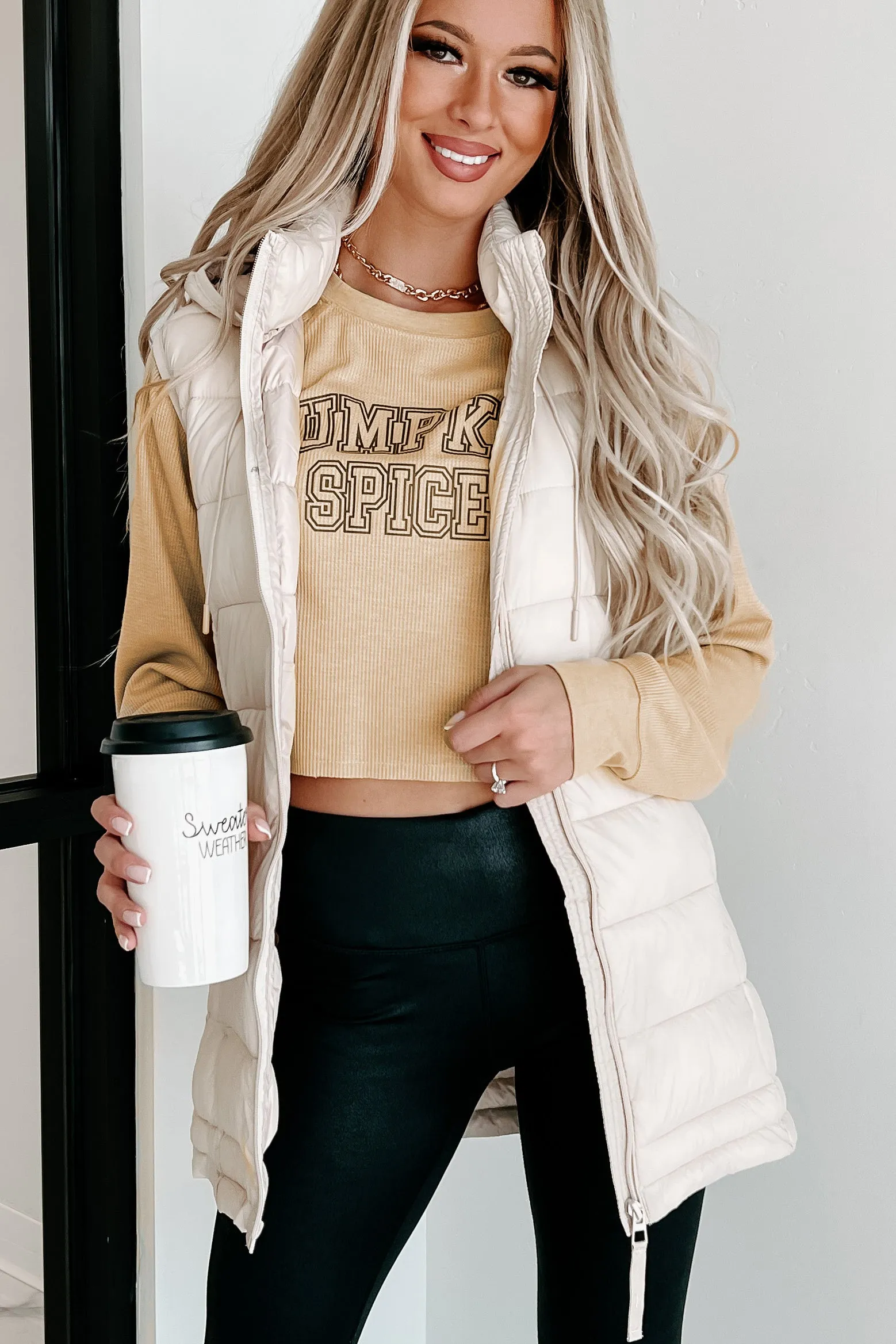 Keeping Warmth Hooded Puffer Vest (Cream)