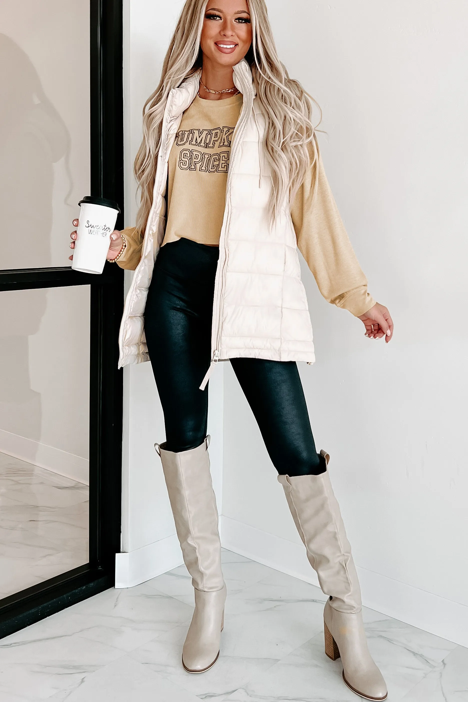 Keeping Warmth Hooded Puffer Vest (Cream)