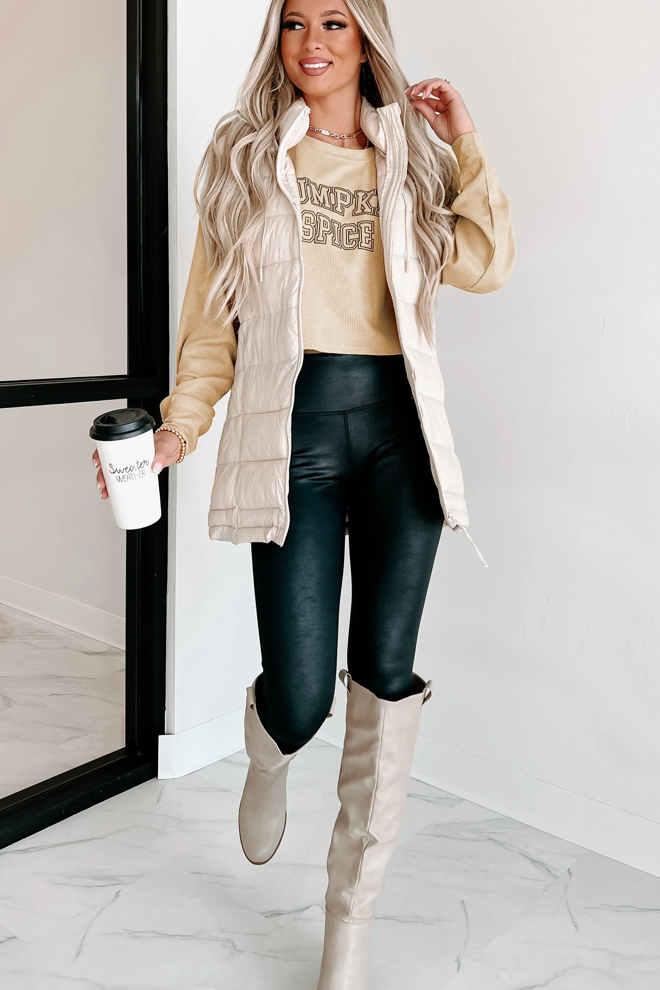 Keeping Warmth Hooded Puffer Vest (Cream)