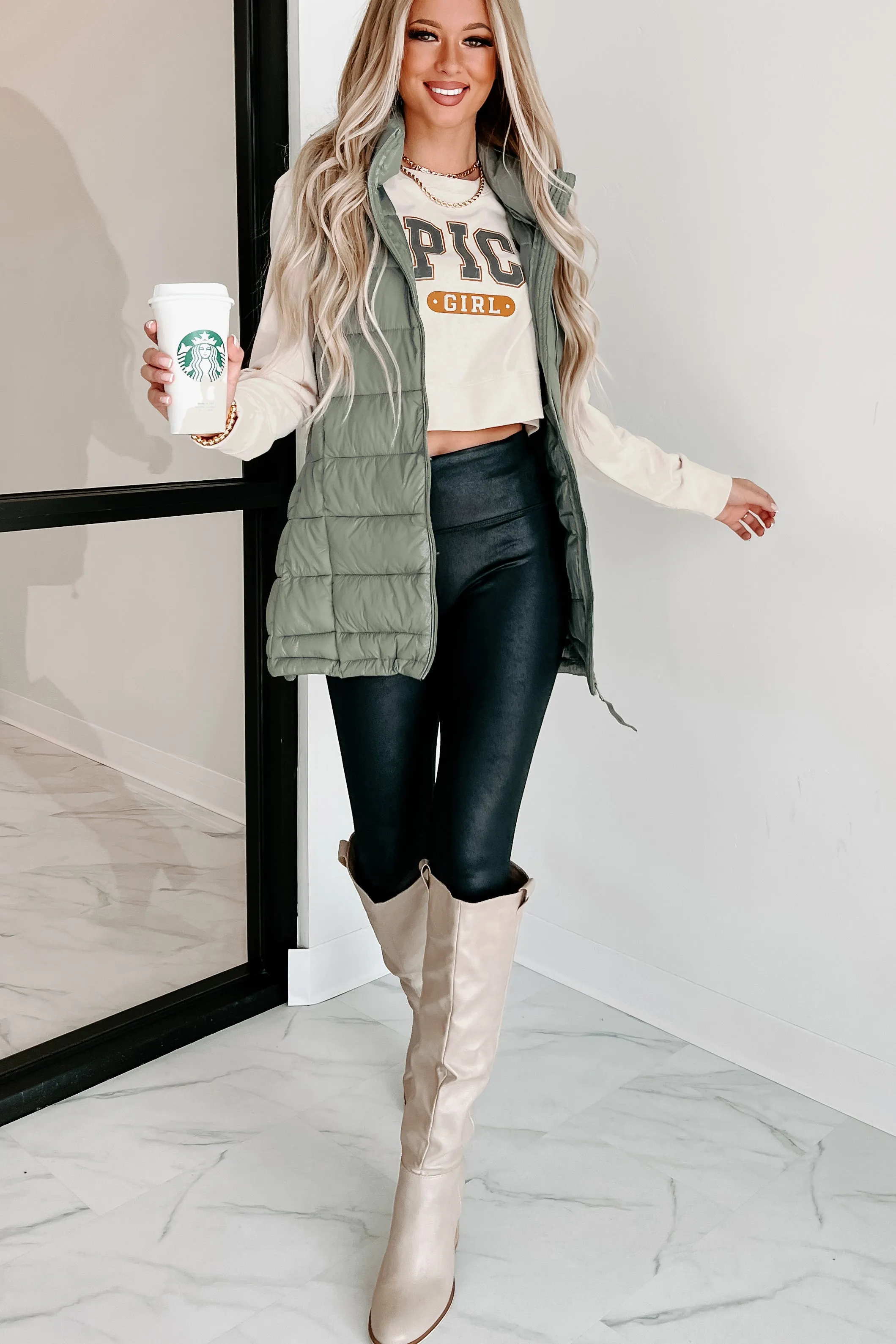Keeping Warmth Hooded Puffer Vest (Olive)