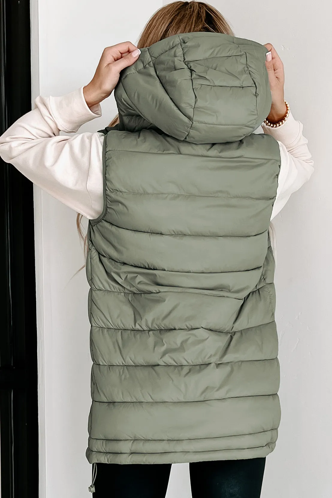 Keeping Warmth Hooded Puffer Vest (Olive)