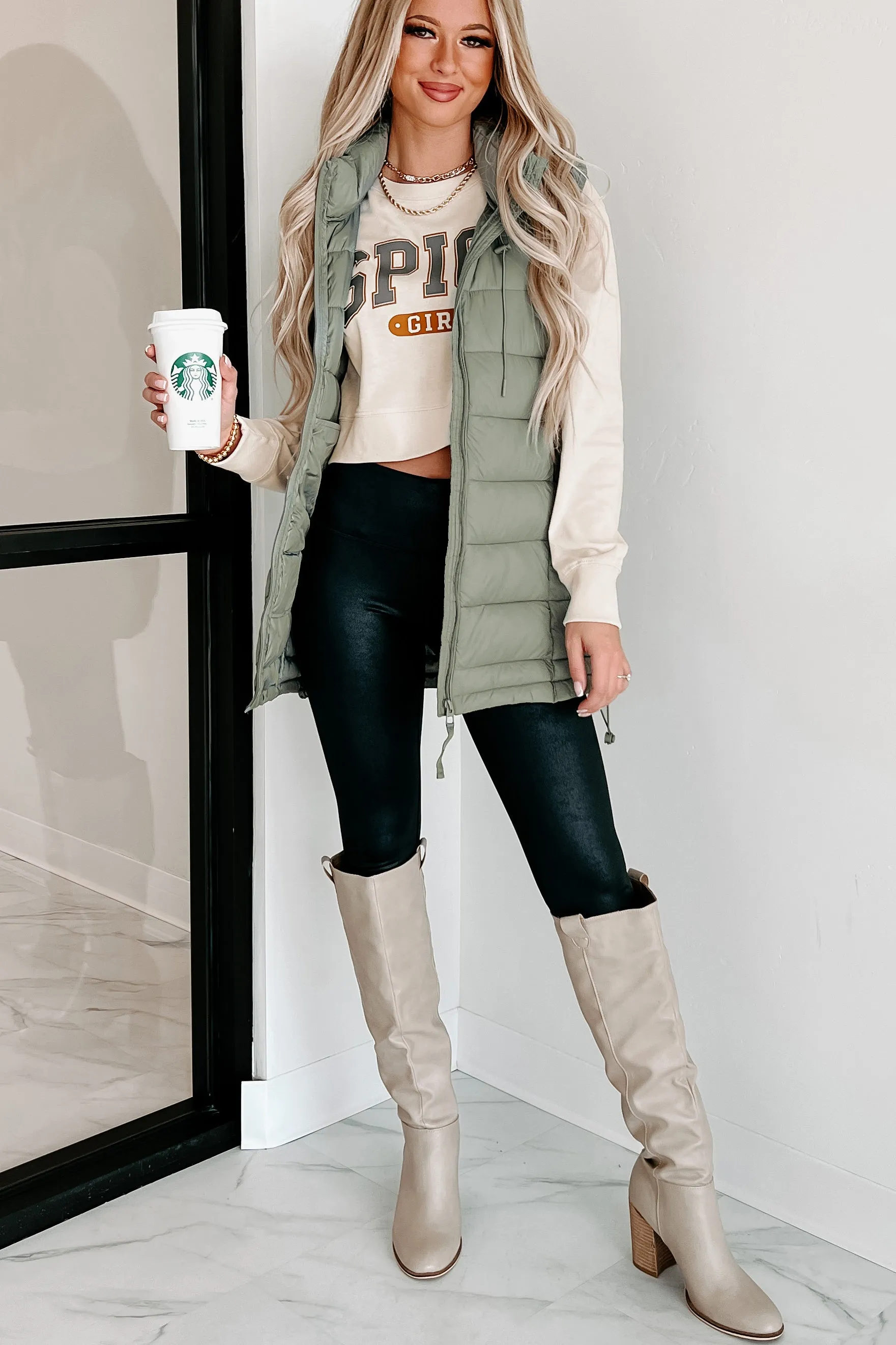 Keeping Warmth Hooded Puffer Vest (Olive)