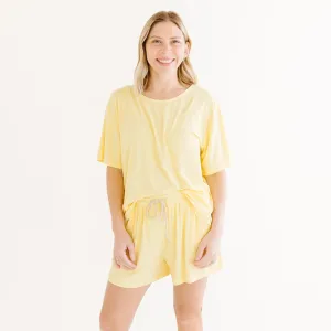 Lemon Yellow Small Ribbed Women's Shorts Set
