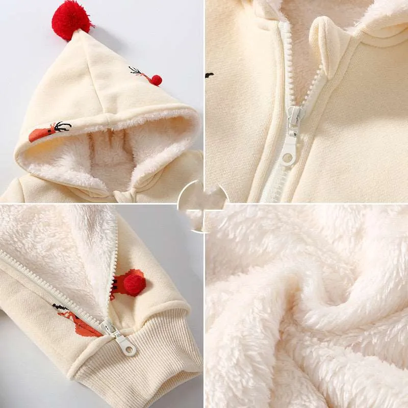 Little Gigglers World Khaki Padded Warm Fleece Winter Baby Romper Jumpsuit