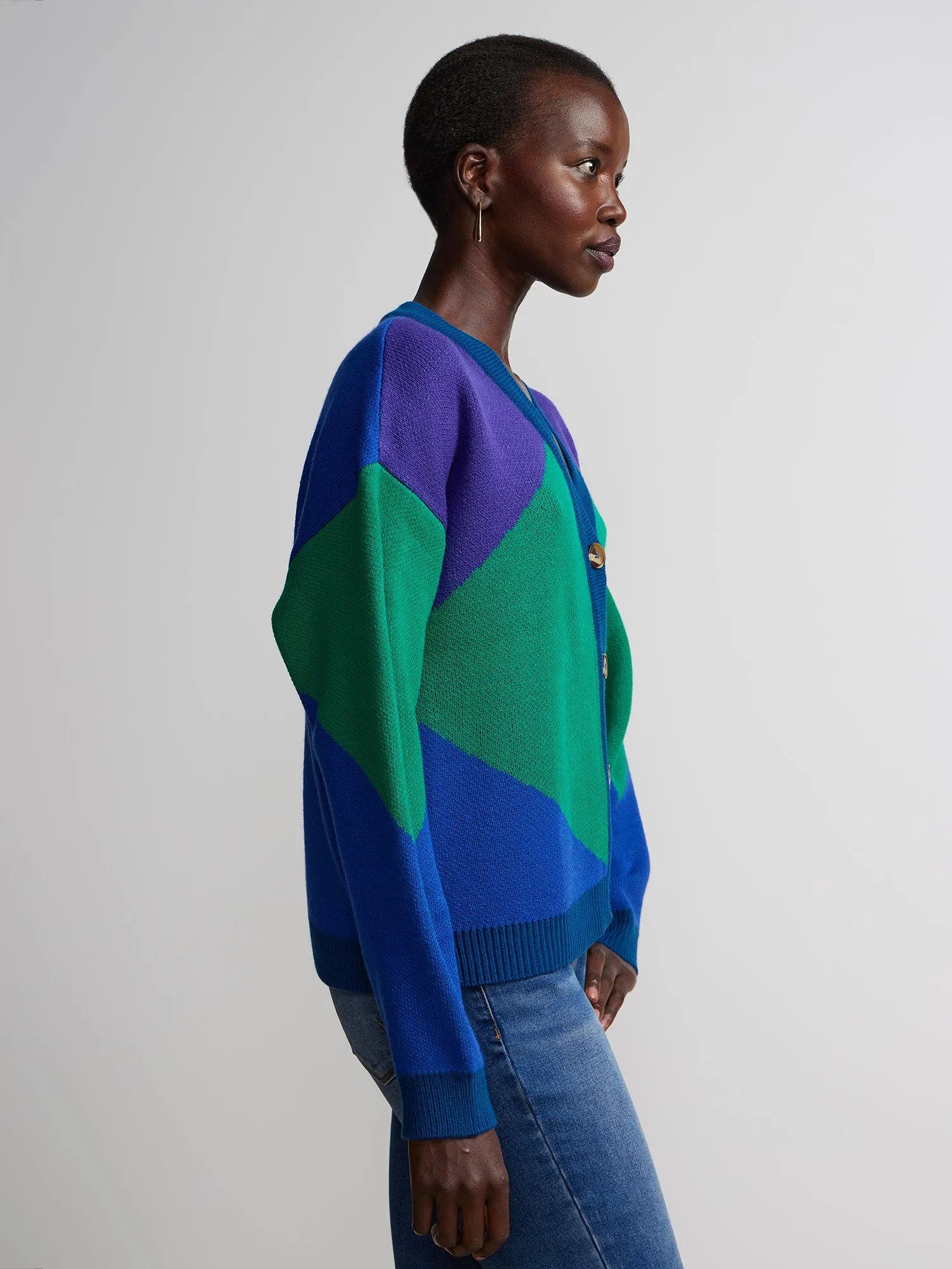 Long Sleeve Color Block Cardigan