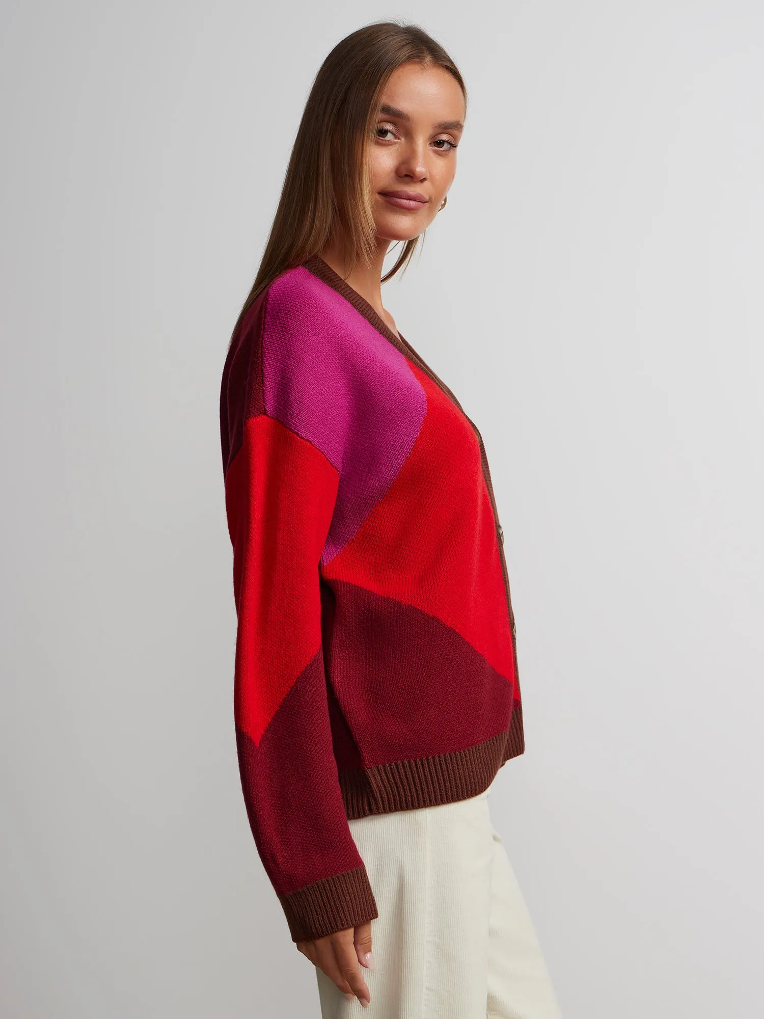 Long Sleeve Color Block Cardigan