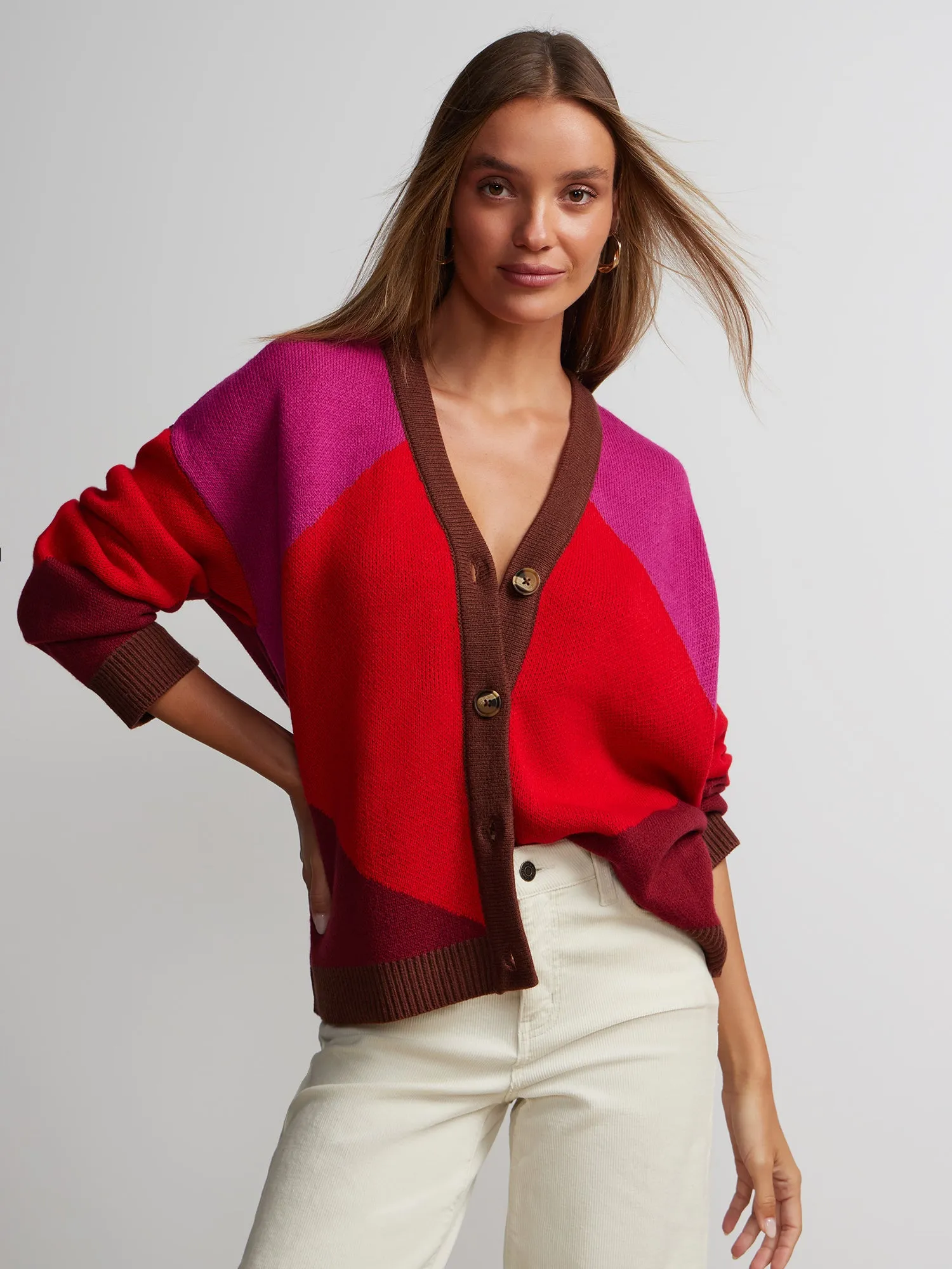 Long Sleeve Color Block Cardigan
