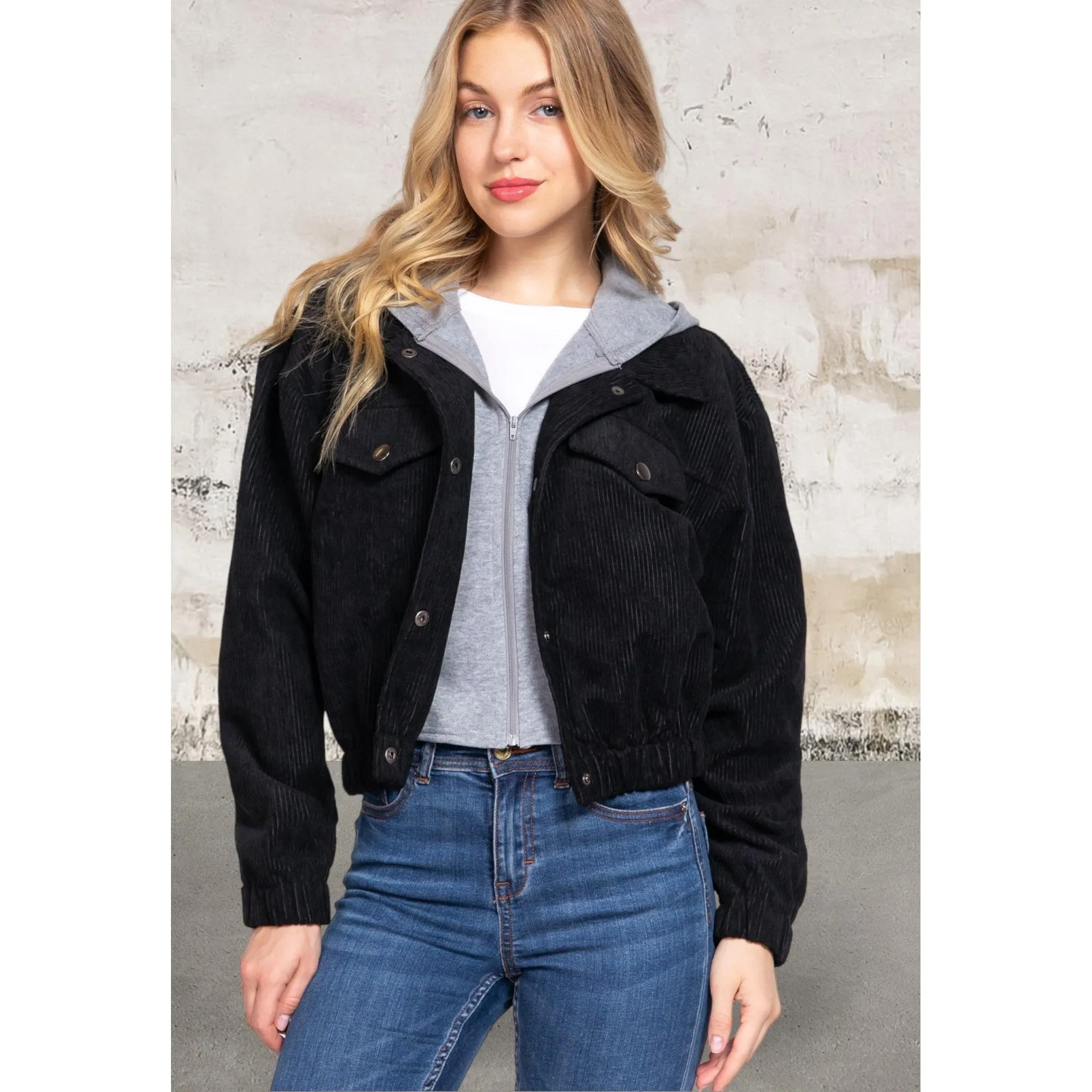 Long Sleeve Hoodie Corduroy Jacket