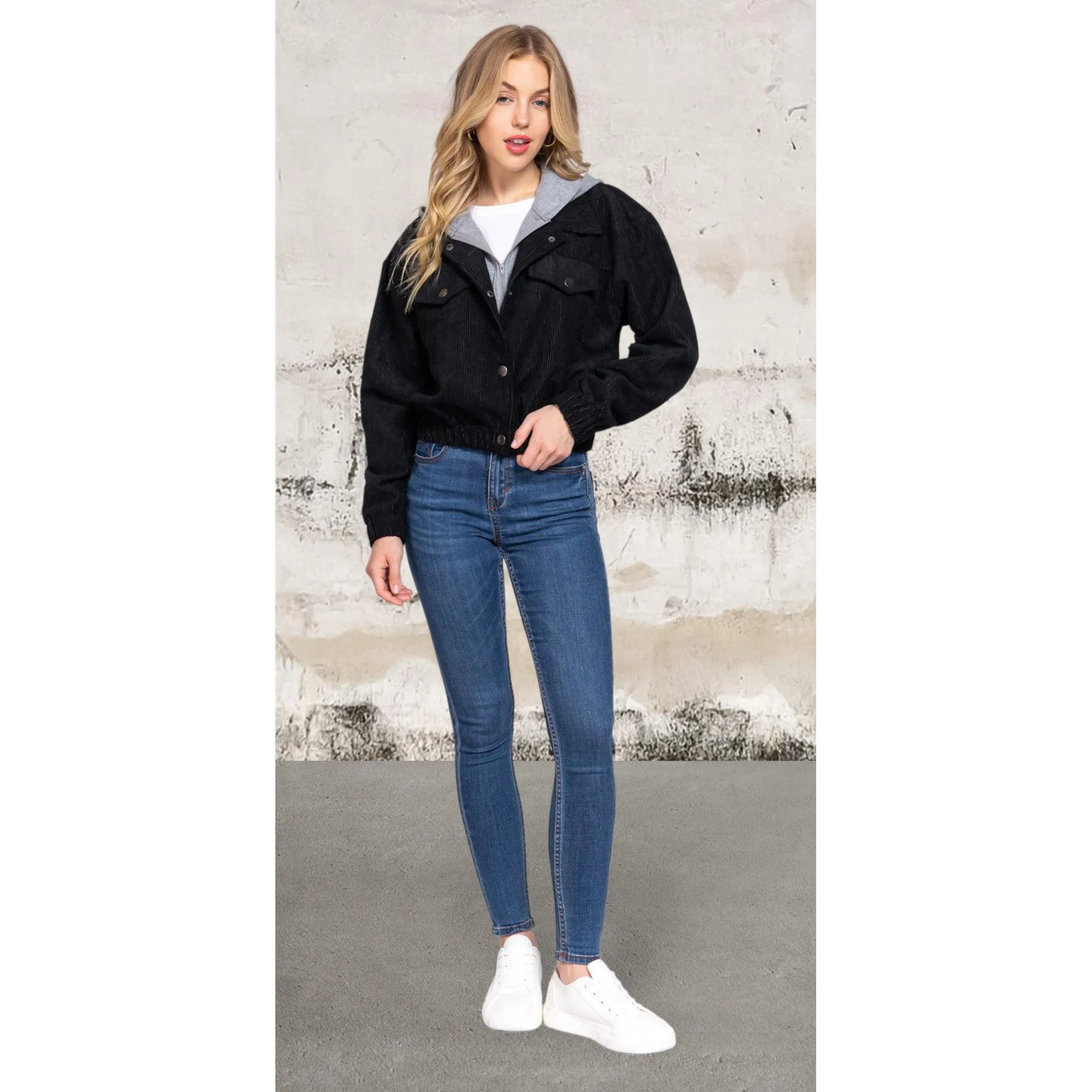 Long Sleeve Hoodie Corduroy Jacket