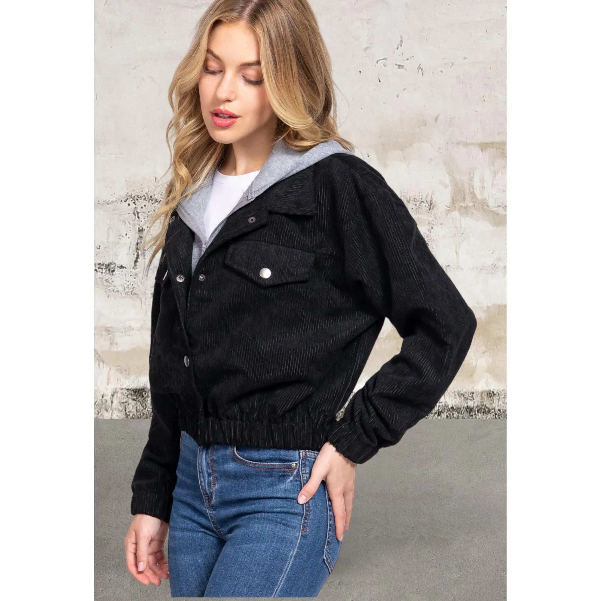 Long Sleeve Hoodie Corduroy Jacket