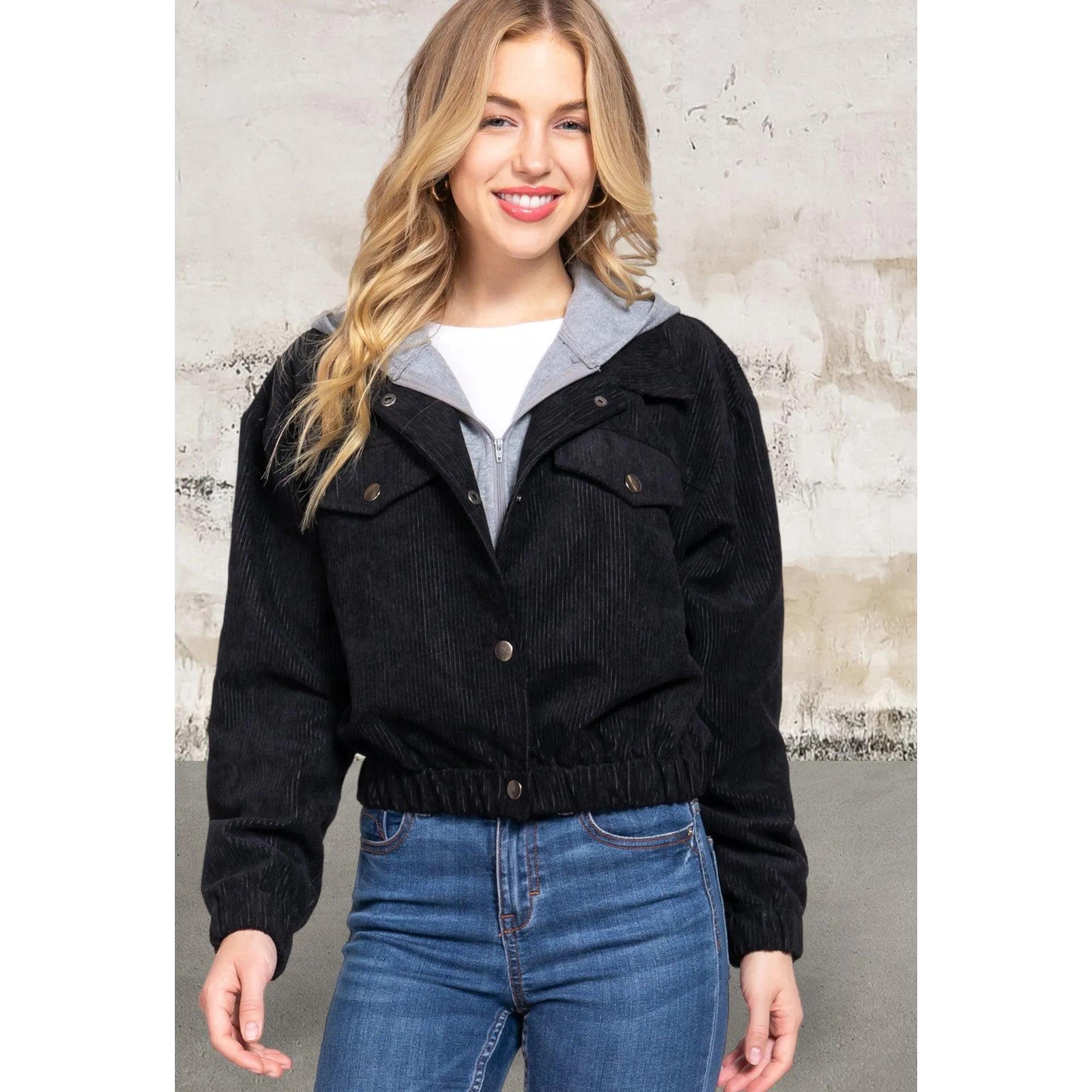 Long Sleeve Hoodie Corduroy Jacket