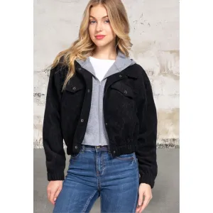 Long Sleeve Hoodie Corduroy Jacket