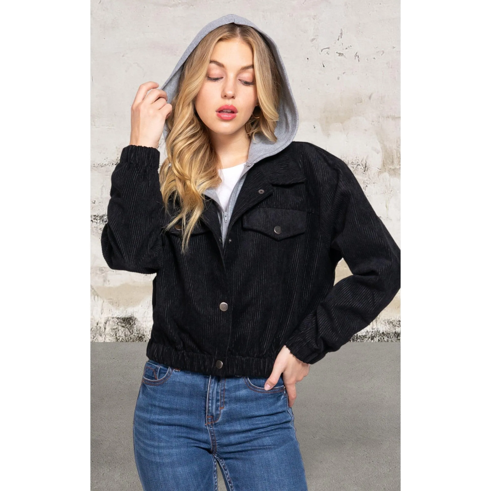 Long Sleeve Hoodie Corduroy Jacket