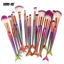 MAANGE 10/15pcs Mermaid Makeup Brushes Set Eyeshadow Eyeliner Blush Make Up Brush Kit