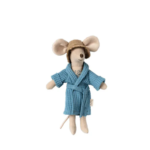 Maileg Mouse Bathrobe - Dusty blue
