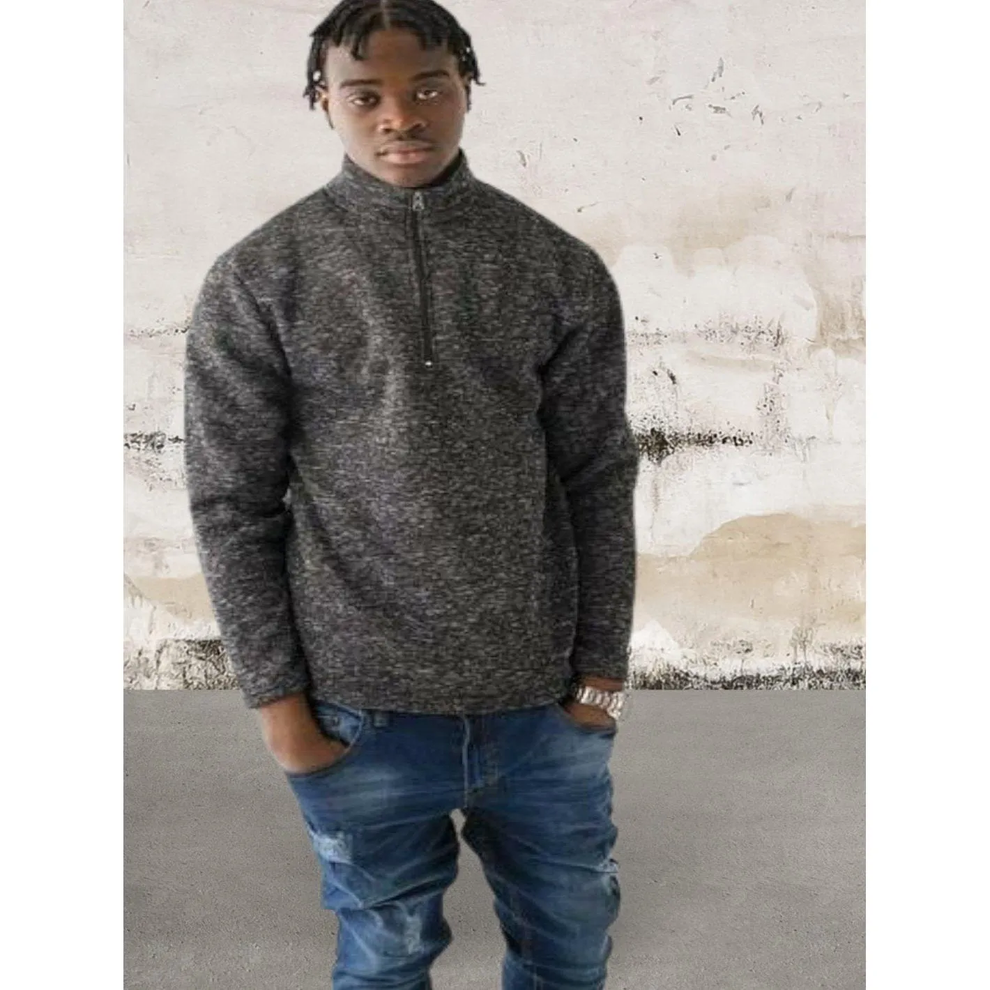Men long sleeve 1/4 zip front sweater