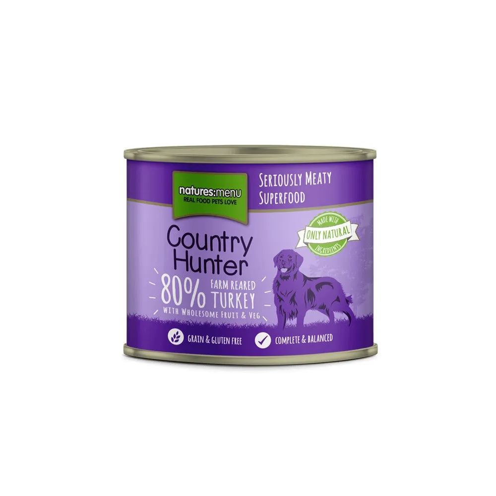 Natures Menu Country Hunter Wet Dog Food Farm Reared Turkey Grain Free Dog Food Cans 6 x 600g