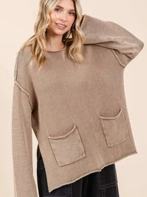 NB Mary  Patch Pocket Cut Edge Sweater Top
