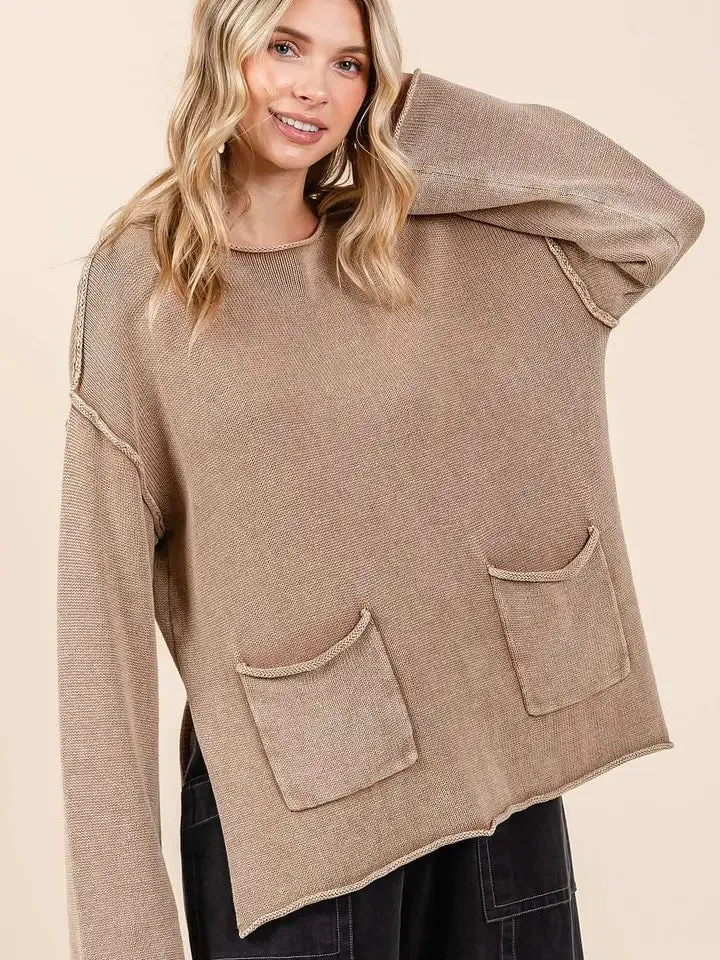 NB Mary  Patch Pocket Cut Edge Sweater Top