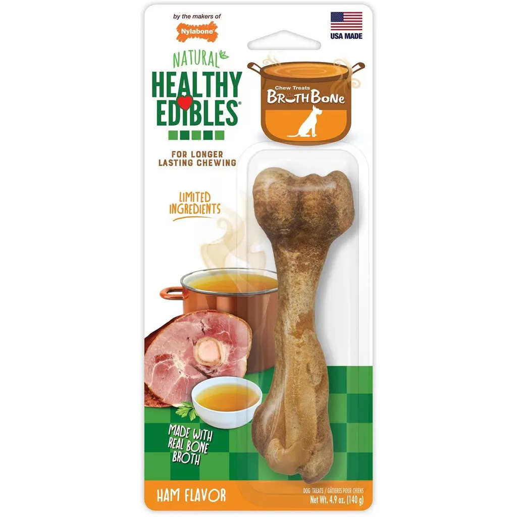 Nylabone Healthy Edibles Broth Bone Ham Flavor Dog Treats